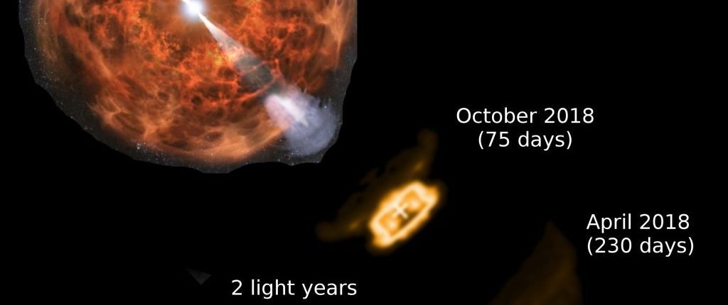 Pemerhatian radio mengesahkan pelepasan bahan yang sangat pantas dari penggabungan bintang neutron 
